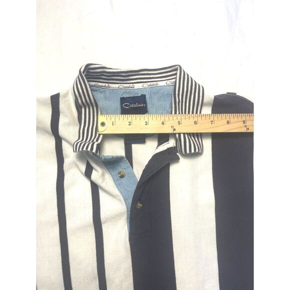 Vintage 90's Catalina Polo Men's XL Blue White Vertical Striped Cotton - Picture 6 of 12
